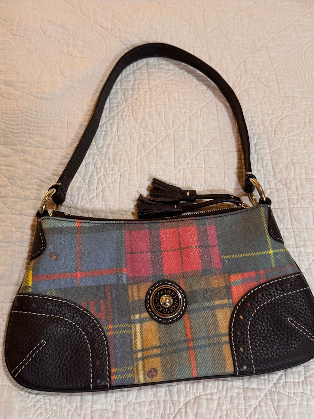 Dooney & Bourke Multicolor Plaid Shoulder Bag with Black Trim